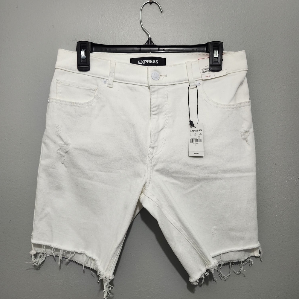 Express White High Rise Bermudas Shorts Size 6 New With Tags